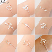 Load image into Gallery viewer, Jisensp Stainless Steel Mickey Bracelets for Women Everyday Jewelry World Map Charm Bracelet Heart Bracelet Femme Wedding Gift