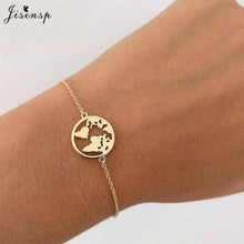 Load image into Gallery viewer, Jisensp Stainless Steel Mickey Bracelets for Women Everyday Jewelry World Map Charm Bracelet Heart Bracelet Femme Wedding Gift