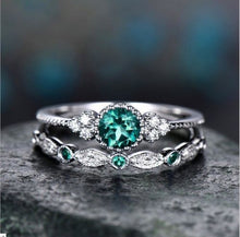 Load image into Gallery viewer, 3 Colors Stackable Double Rings Sets For Women 925 Silver Round Green Blue Zircon Stone Engagement Female Birthstone Ring