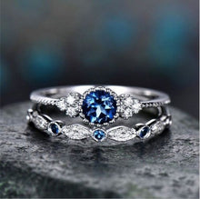 Load image into Gallery viewer, 3 Colors Stackable Double Rings Sets For Women 925 Silver Round Green Blue Zircon Stone Engagement Female Birthstone Ring