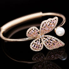 Load image into Gallery viewer, Female Open Bangle Bracelet Sweety Cubic Zircon Cuff Bangles Elegant CZ Butterfly OL Pearl Bangle for Women Costume Jewelry Gift