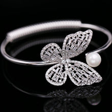 Load image into Gallery viewer, Female Open Bangle Bracelet Sweety Cubic Zircon Cuff Bangles Elegant CZ Butterfly OL Pearl Bangle for Women Costume Jewelry Gift