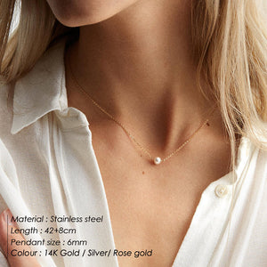 e-Manco Classic Stainless Steel Necklace Simple Imitation Pearl Pendant Choker Necklace for women Chain Necklaces