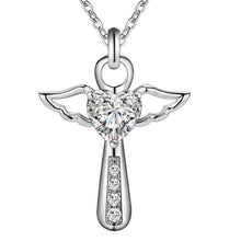 Load image into Gallery viewer, silver color  necklace jewelry women wedding fashion Cross CZ crystal Zircon stone pendant necklace  Christmas gift n296