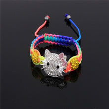 Load image into Gallery viewer, Kids Kitty Cat head Crystal Bracelets For Children Cute Shamballa Bracelet Bangles Strand Bracelets For Girls Jewelry Gift
