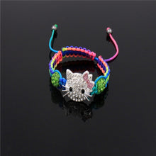 Load image into Gallery viewer, Kids Kitty Cat head Crystal Bracelets For Children Cute Shamballa Bracelet Bangles Strand Bracelets For Girls Jewelry Gift