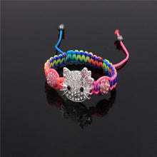 Load image into Gallery viewer, Kids Kitty Cat head Crystal Bracelets For Children Cute Shamballa Bracelet Bangles Strand Bracelets For Girls Jewelry Gift