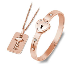 Load image into Gallery viewer, Couple Jewelry Stainless Steel Bracelet Love Heart Lock Bracelets Bangles Silver Key Pendant Necklace for Lover Jewelry Gift