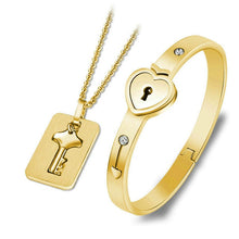 Load image into Gallery viewer, Couple Jewelry Stainless Steel Bracelet Love Heart Lock Bracelets Bangles Silver Key Pendant Necklace for Lover Jewelry Gift