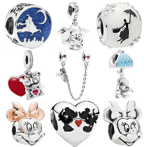 New Original Free Shipping Sliver Bead Mickey Fairytale Dumbo Love Charm Fit Pandora Bracelet Necklace DIY Women Jewelry Gift