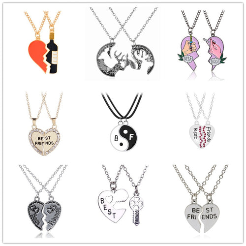 Fashion 2pcs/set Broken Pendant Heart Best Friends Forever Necklace Best Buds Girlfriends Couple Big Little Sister Necklace
