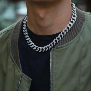 Necklace +Watch+Bracelet Hip Hop Miami Curb Cuban Chain Gold Silver Iced Out Paved Rhinestones CZ Bling Rapper For Men Jewelry