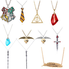 Load image into Gallery viewer, fashion Harri Potter Hermione Hedwig Magic Wand Time Turner Hourglas harry Golden Snitch Deathly Hallows Pendant Toy Necklace