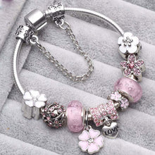 Load image into Gallery viewer, TOGORY New Fashion Grystal&amp;Glass Sunflower Dangles Charm Bracelet Fit Snake Chain DIY Fine Bracelet for Women Jewelry Gift