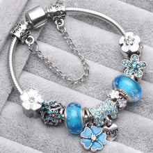 Load image into Gallery viewer, TOGORY New Fashion Grystal&amp;Glass Sunflower Dangles Charm Bracelet Fit Snake Chain DIY Fine Bracelet for Women Jewelry Gift