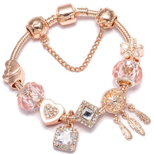 Load image into Gallery viewer, TOGORY New Fashion Grystal&amp;Glass Sunflower Dangles Charm Bracelet Fit Snake Chain DIY Fine Bracelet for Women Jewelry Gift