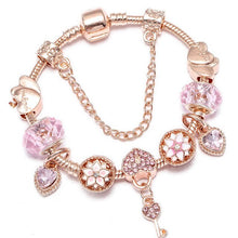 Load image into Gallery viewer, TOGORY New Fashion Grystal&amp;Glass Sunflower Dangles Charm Bracelet Fit Snake Chain DIY Fine Bracelet for Women Jewelry Gift