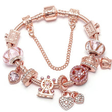 Load image into Gallery viewer, TOGORY New Fashion Grystal&amp;Glass Sunflower Dangles Charm Bracelet Fit Snake Chain DIY Fine Bracelet for Women Jewelry Gift