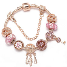 Load image into Gallery viewer, TOGORY New Fashion Grystal&amp;Glass Sunflower Dangles Charm Bracelet Fit Snake Chain DIY Fine Bracelet for Women Jewelry Gift