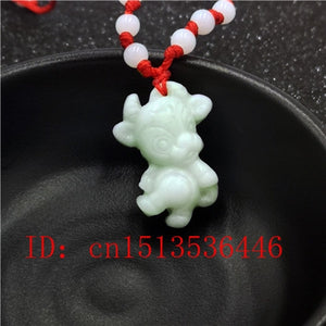 Natural White Jade Chinese Zodiac Pendant Beads Necklace Charm Jewellery Fashion Accessories Hand-Carved Luck Amulet Gifts