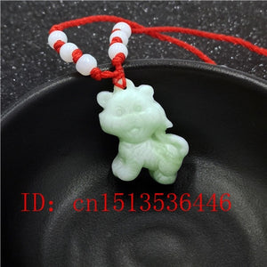 Natural White Jade Chinese Zodiac Pendant Beads Necklace Charm Jewellery Fashion Accessories Hand-Carved Luck Amulet Gifts