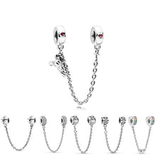 Load image into Gallery viewer, Original Real 925 Sterling Silver Heart Safety Chain DIY Mickey Bead Charms Fit Pandora Women Pandora Bracelet &amp; Bangles Jewelry