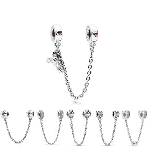 Original Real 925 Sterling Silver Heart Safety Chain DIY Mickey Bead Charms Fit Pandora Women Pandora Bracelet & Bangles Jewelry