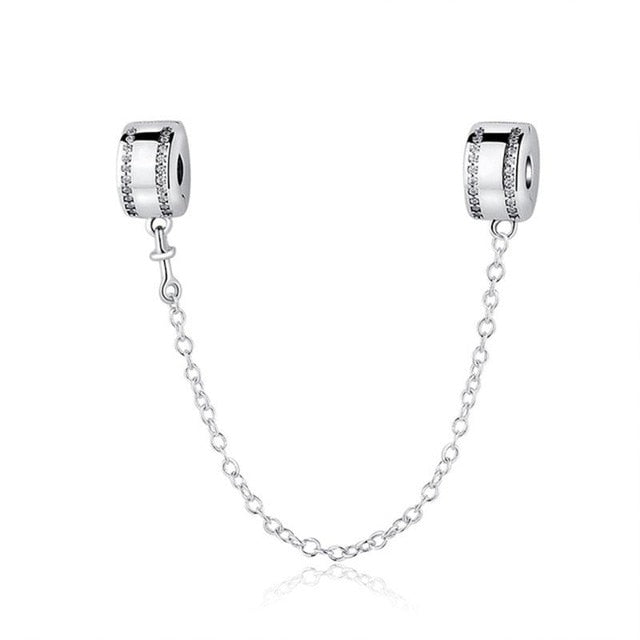 Original Real 925 Sterling Silver Heart Safety Chain DIY Mickey Bead Charms Fit Pandora Women Pandora Bracelet & Bangles Jewelry