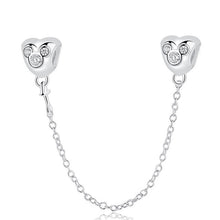 Load image into Gallery viewer, Original Real 925 Sterling Silver Heart Safety Chain DIY Mickey Bead Charms Fit Pandora Women Pandora Bracelet &amp; Bangles Jewelry