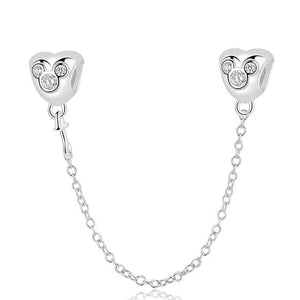 Original Real 925 Sterling Silver Heart Safety Chain DIY Mickey Bead Charms Fit Pandora Women Pandora Bracelet & Bangles Jewelry
