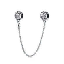 Load image into Gallery viewer, Original Real 925 Sterling Silver Heart Safety Chain DIY Mickey Bead Charms Fit Pandora Women Pandora Bracelet &amp; Bangles Jewelry