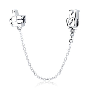 Original Real 925 Sterling Silver Heart Safety Chain DIY Mickey Bead Charms Fit Pandora Women Pandora Bracelet & Bangles Jewelry