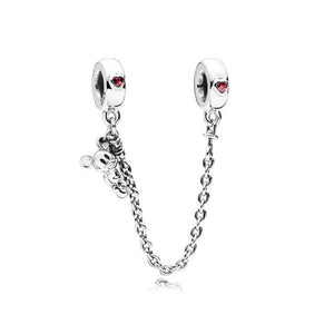 Original Real 925 Sterling Silver Heart Safety Chain DIY Mickey Bead Charms Fit Pandora Women Pandora Bracelet & Bangles Jewelry