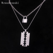 Load image into Gallery viewer, ( color do not fade ) layered chains hiphop Punk Stainless Steel Padlock Necklace men rock Lock Blade Necklaces for women di067