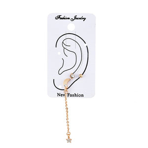 Bohemian Small Crystal Circle Stars Arrow Piercing Earrings Set for Women Round Flower Mix Shape Ear Studs Cuff Earrings Clip