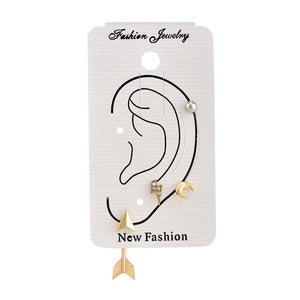 Bohemian Small Crystal Circle Stars Arrow Piercing Earrings Set for Women Round Flower Mix Shape Ear Studs Cuff Earrings Clip