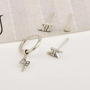 Bohemian Small Crystal Circle Stars Arrow Piercing Earrings Set for Women Round Flower Mix Shape Ear Studs Cuff Earrings Clip