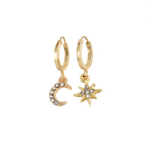 Bohemian Small Crystal Circle Stars Arrow Piercing Earrings Set for Women Round Flower Mix Shape Ear Studs Cuff Earrings Clip