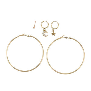 Bohemian Small Crystal Circle Stars Arrow Piercing Earrings Set for Women Round Flower Mix Shape Ear Studs Cuff Earrings Clip