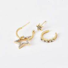 Load image into Gallery viewer, Bohemian Small Crystal Circle Stars Arrow Piercing Earrings Set for Women Round Flower Mix Shape Ear Studs Cuff Earrings Clip