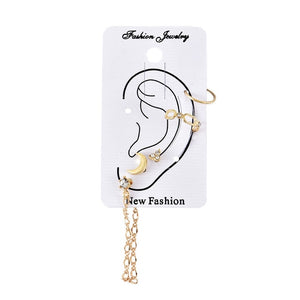 Bohemian Small Crystal Circle Stars Arrow Piercing Earrings Set for Women Round Flower Mix Shape Ear Studs Cuff Earrings Clip