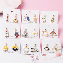 Load image into Gallery viewer, Cute Cartoon Earrings for Women Asymmetric Rabbit Cat Bird Clock Doughnut Rainbow Unicorn Ice Cream Stud Earrings Jewelry Gifts