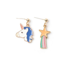Load image into Gallery viewer, Cute Cartoon Earrings for Women Asymmetric Rabbit Cat Bird Clock Doughnut Rainbow Unicorn Ice Cream Stud Earrings Jewelry Gifts