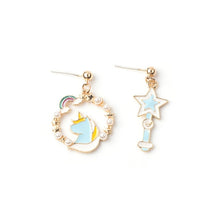 Load image into Gallery viewer, Cute Cartoon Earrings for Women Asymmetric Rabbit Cat Bird Clock Doughnut Rainbow Unicorn Ice Cream Stud Earrings Jewelry Gifts