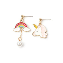 Load image into Gallery viewer, Cute Cartoon Earrings for Women Asymmetric Rabbit Cat Bird Clock Doughnut Rainbow Unicorn Ice Cream Stud Earrings Jewelry Gifts