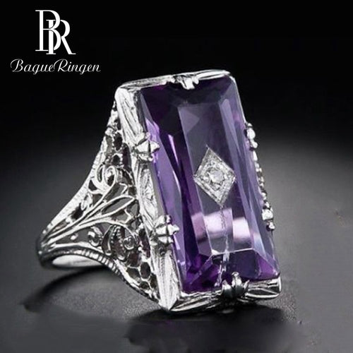 Bague Ringen New Design Vintage Rectangle Amethyst Gemstone Rings For Women Silver 925 Jewelry Party Anniversary Fine Jewelry