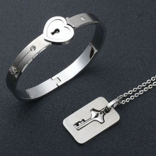 Load image into Gallery viewer, Couple Jewelry Stainless Steel Bracelet Love Heart Lock Bracelets Bangles Silver Key Pendant Necklace for Lover Jewelry Gift