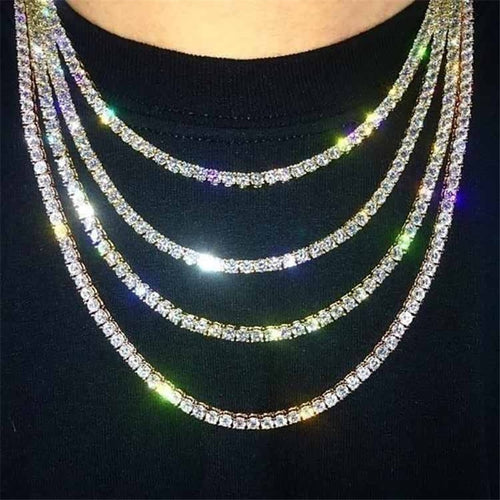 Punk Hiphop Rhinestone Tennis Chain Necklace Men Women Silver Gold Iced Out Chain Link Necklace Mens Jewelry 6mm Tennis Chain