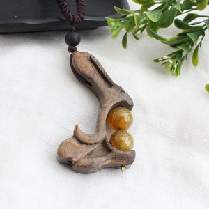 SEDmart Vintage Sandalwood Natural Stone Pendant Necklace for Women and Girls Long Sweater Chain Adjustable Jewelry GiftSouvenir