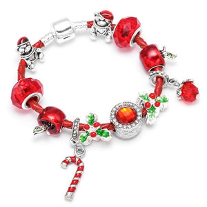Boosbiy Dropshipping Red Leather Charm Bracelet With Seld Dangle Charms Brand Bracelet For Women Diy Christmas Gift